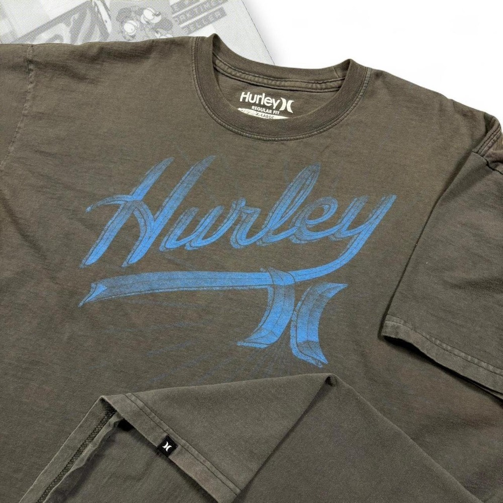 Hurley Vintage Y2K Graphic Tee Shirt Mens XL Brown Grey Surf Skate Streetwear